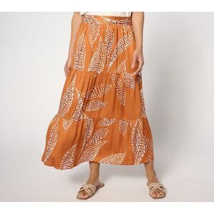 Destination 365 Women's Skirt Sz S Printed Tiered Pull-On Midi Brown A641518